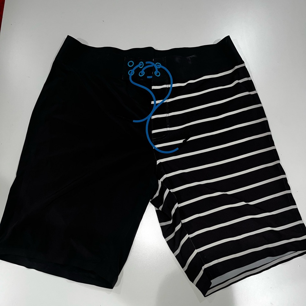 lululemon athletica Black Swim Board Shorts with White Stripes